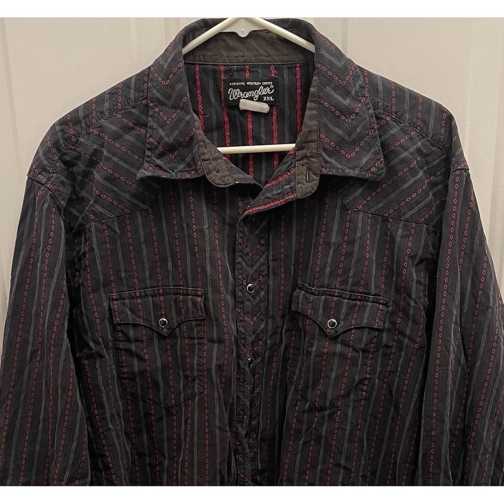 Wrangler Black Red Stripe Pearl Snap Shirt Men's XXL Western Cowboy‎ Rodeo